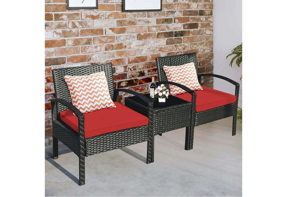 3-Piece Outdoor Rattan Patio Conversation Set - Image 3
