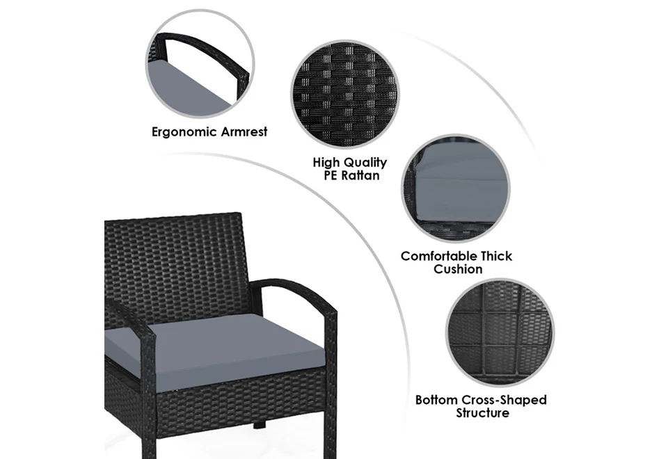 3-Piece Outdoor Rattan Patio Conversation Set - Image 5