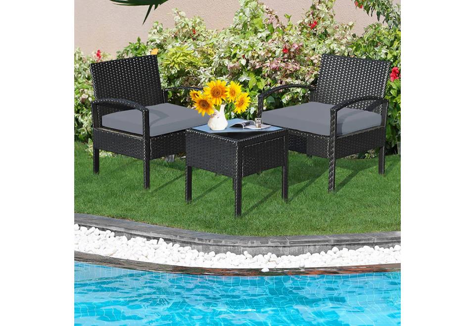 3-Piece Outdoor Rattan Patio Conversation Set - Image 8