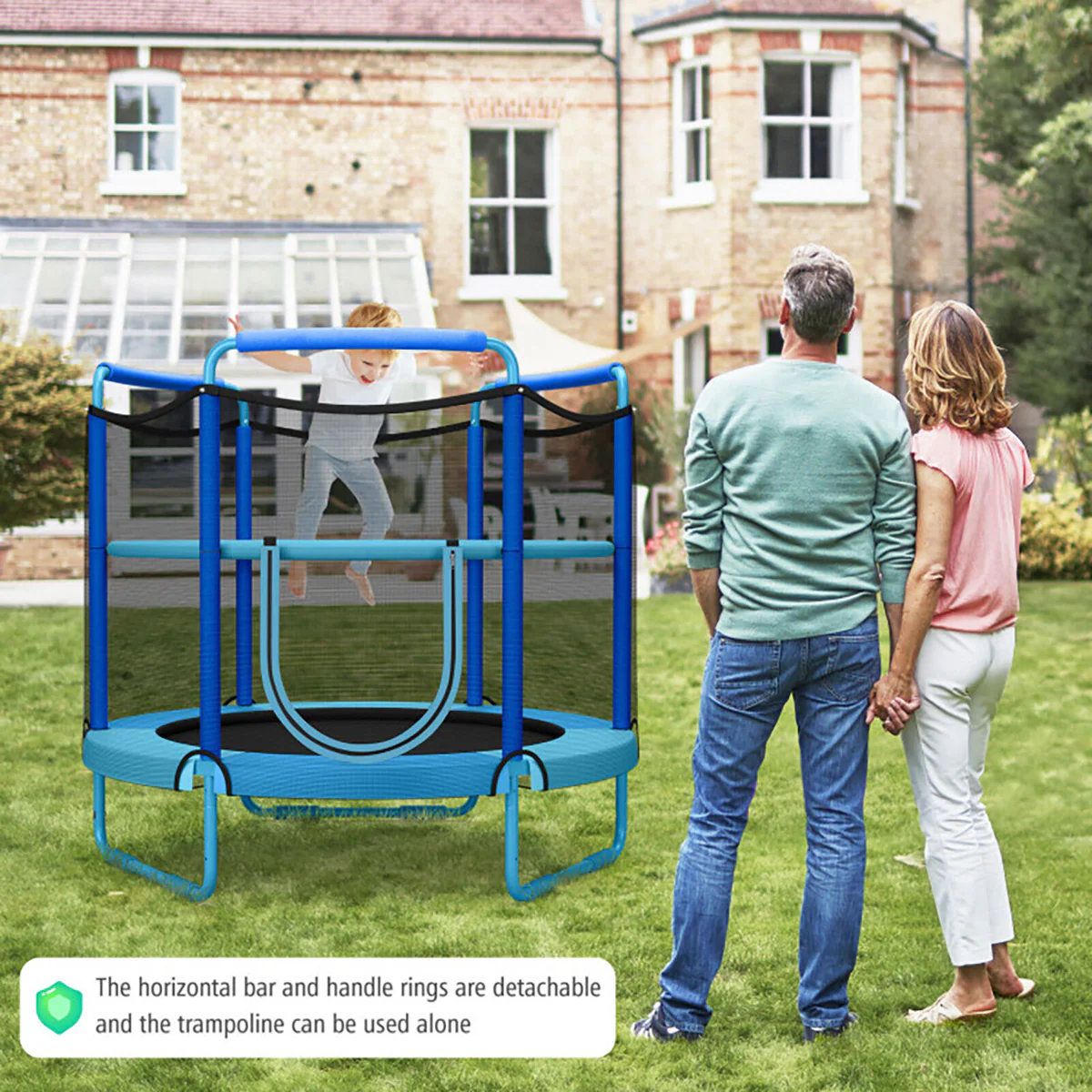 5' Kids 3-in-1 Game Trampoline with Enclosure Net Spring Pad - Image 4