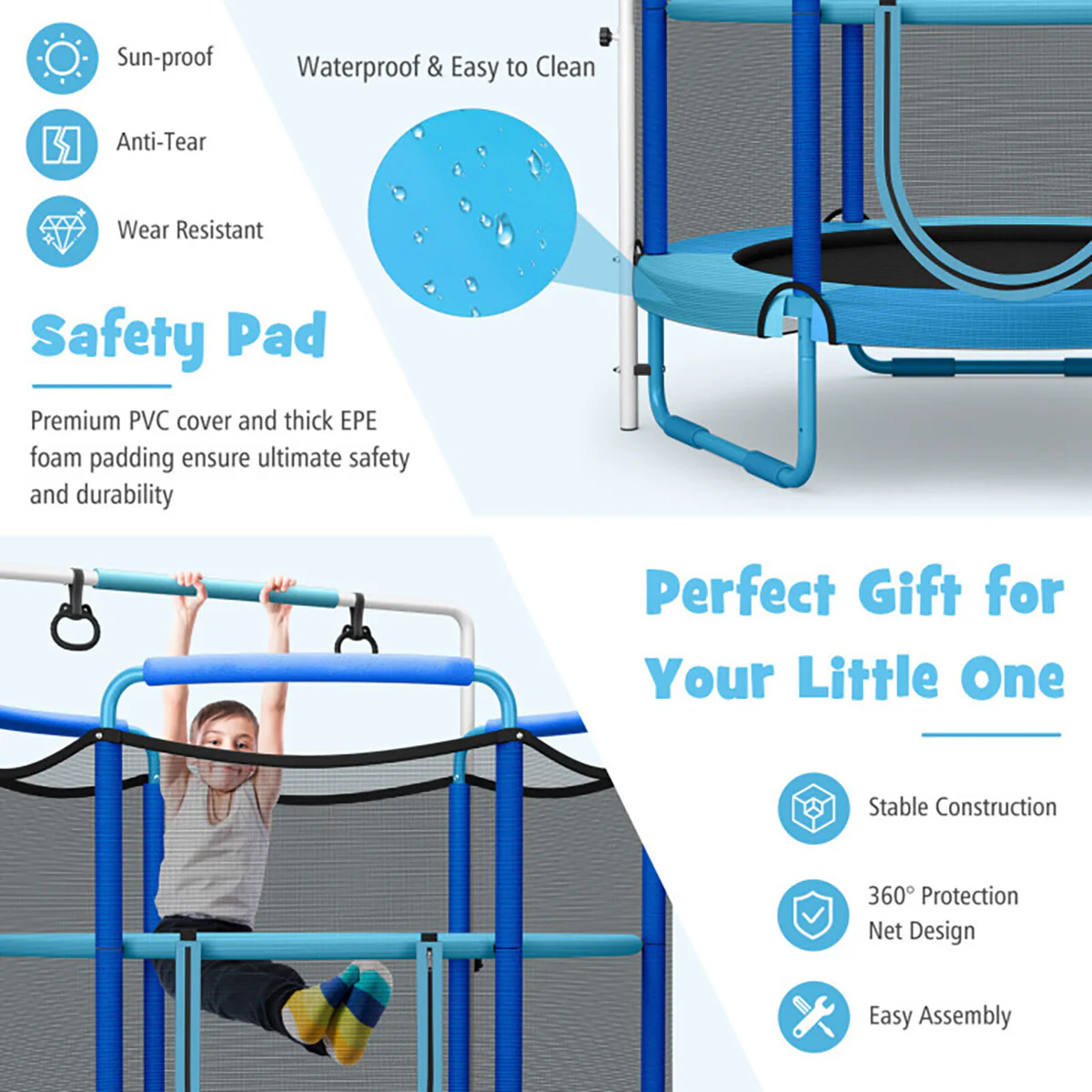 5' Kids 3-in-1 Game Trampoline with Enclosure Net Spring Pad - Image 6