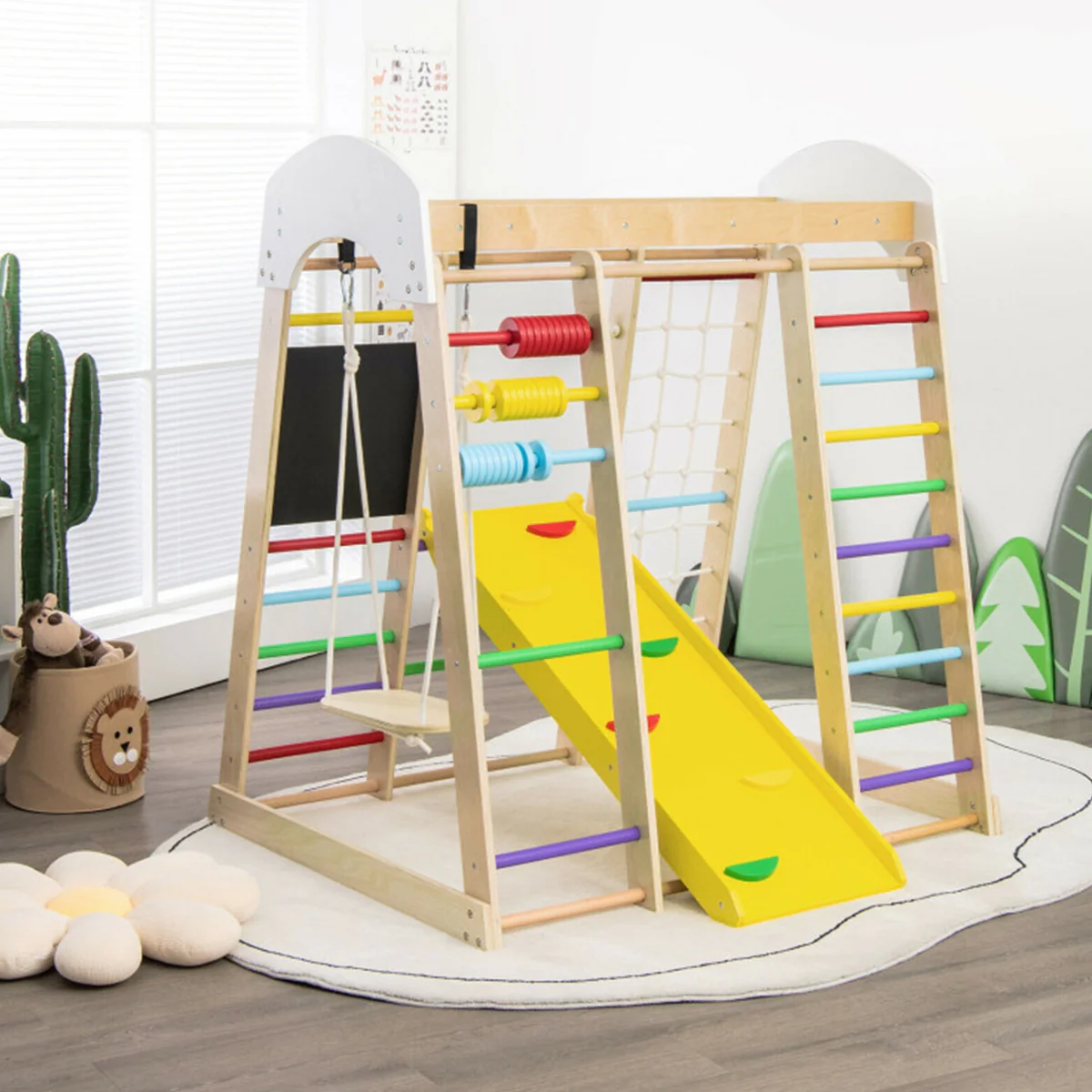 8-in-1 Wooden Climber Play Set with Slide and Swing - Image 10