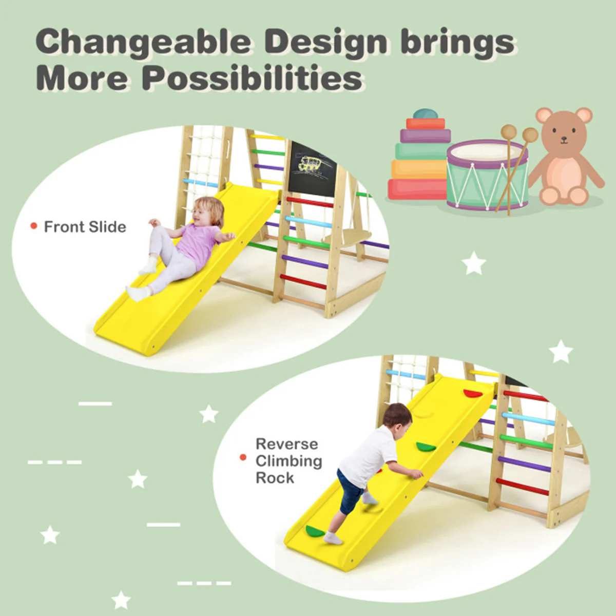 8-in-1 Wooden Climber Play Set with Slide and Swing - Image 4
