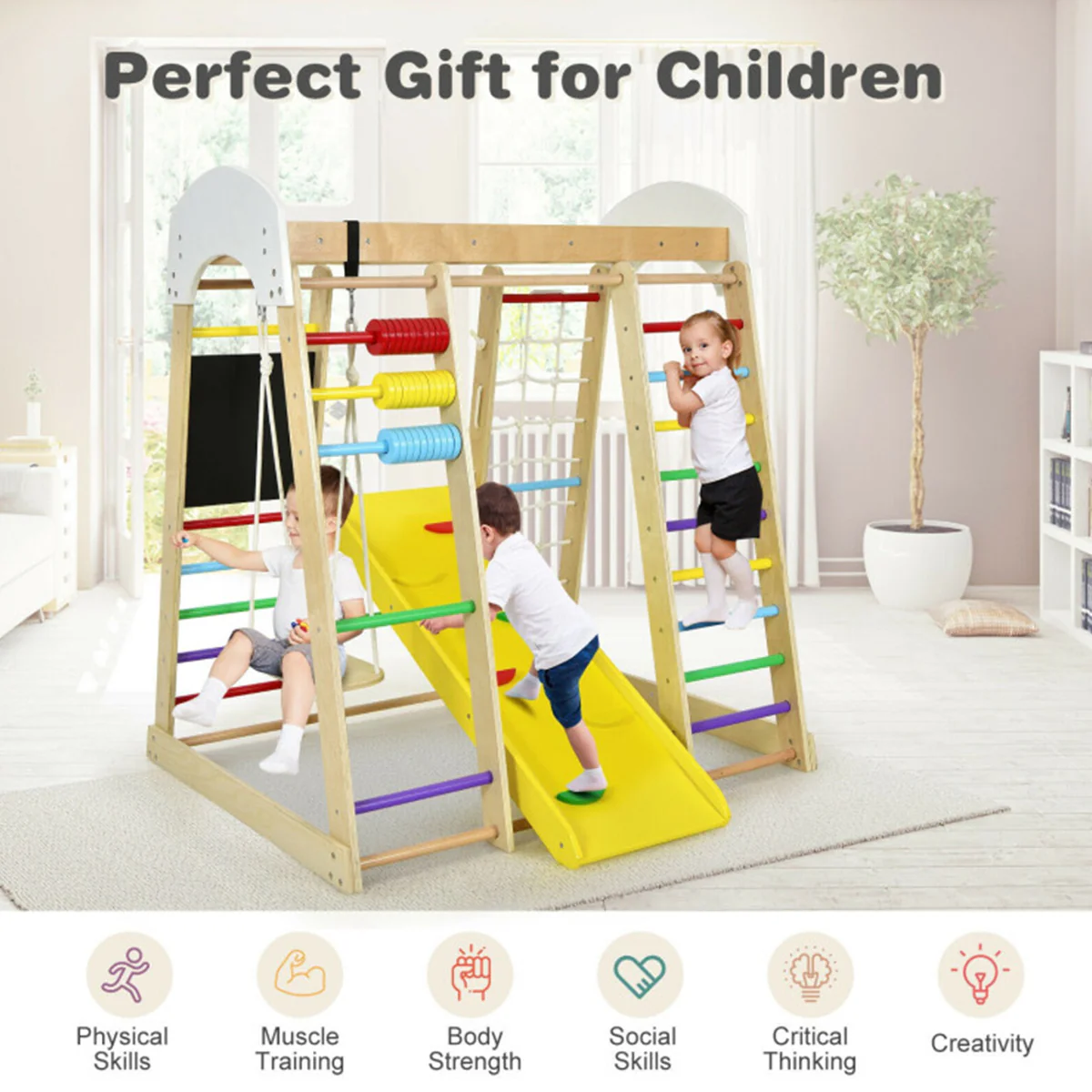 8-in-1 Wooden Climber Play Set with Slide and Swing - Image 6