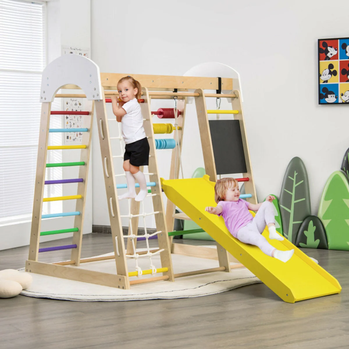 8-in-1 Wooden Climber Play Set with Slide and Swing - Image 7