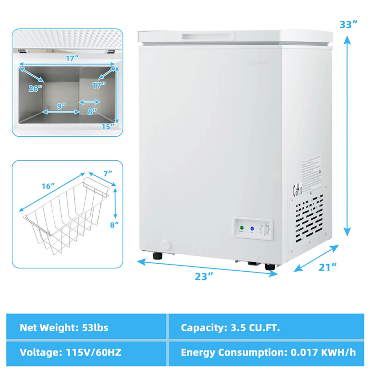 Compact Chest Freezer with Removable Storage Basket - Image 8